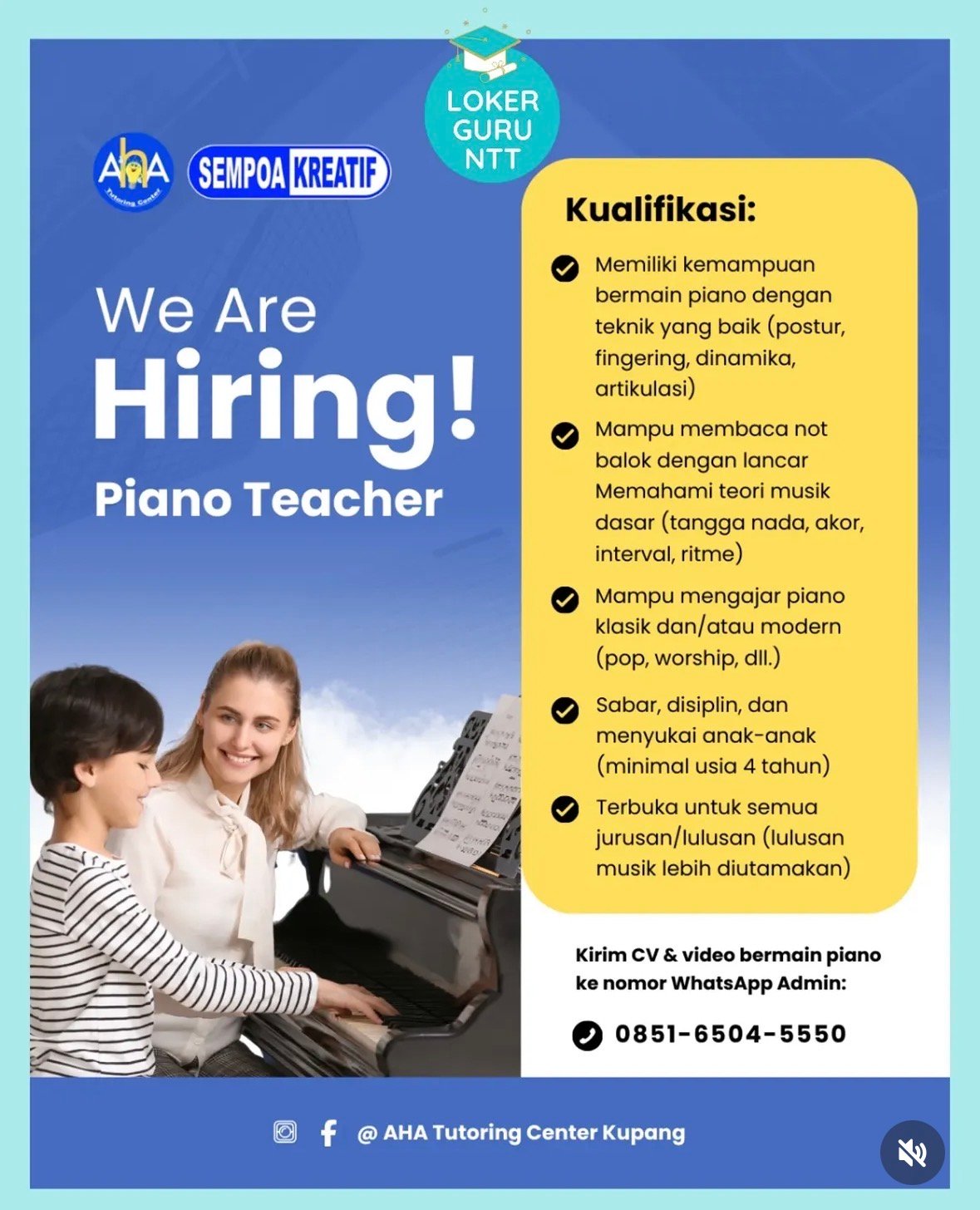 WE ARE HIRING — PIANO TEACHER
